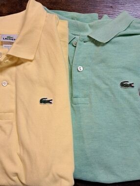 Mens Lot Of 2 Spring Lacoste Polo Tops Sz 7 XXL BUTTER YELLOW MINT GREEN PREPPY